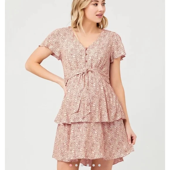 Ripe Tie Detail Maternity Dress - XS - Pink Print
